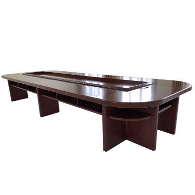 大型商务椭圆形u型会议长桌现代实木皮板式洽谈长条会议桌椅组合