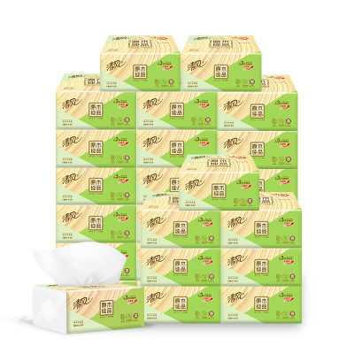 清风 抽纸原木纯品餐巾纸面巾纸家用卫生纸软抽纸巾3层110抽24包