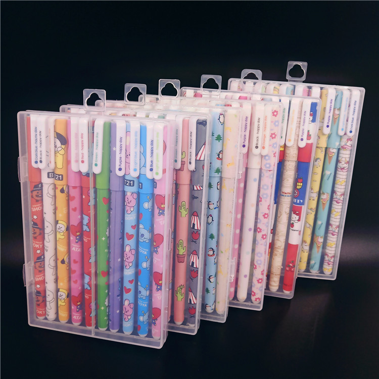 韩国彩色文具学习办公用品 可爱套装十色中性笔 卡通盒装礼品笔厂