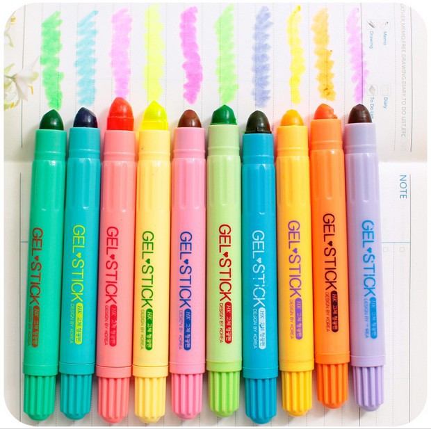 日韩国果冻固体荧光笔彩色蜡笔 创意彩笔标记笔记号笔油画棒文具