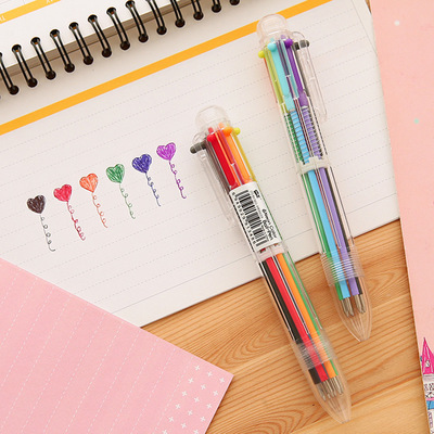 T日韩国创意可爱卡通多色圆珠笔多功能按动彩色个性油笔文具6色笔
