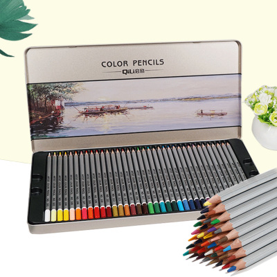 彩色铅笔72色铁盒装美术油性36色48色彩铅笔批发自带编号填色用品