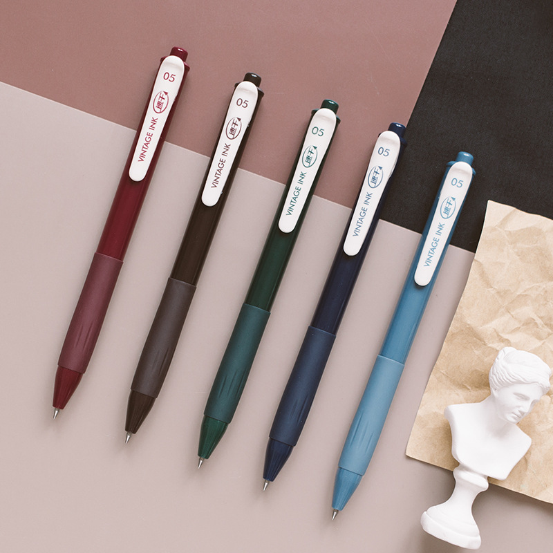 复古色中性笔套装 0.5mm办公学生彩色创意签字笔速干水笔大容量笔