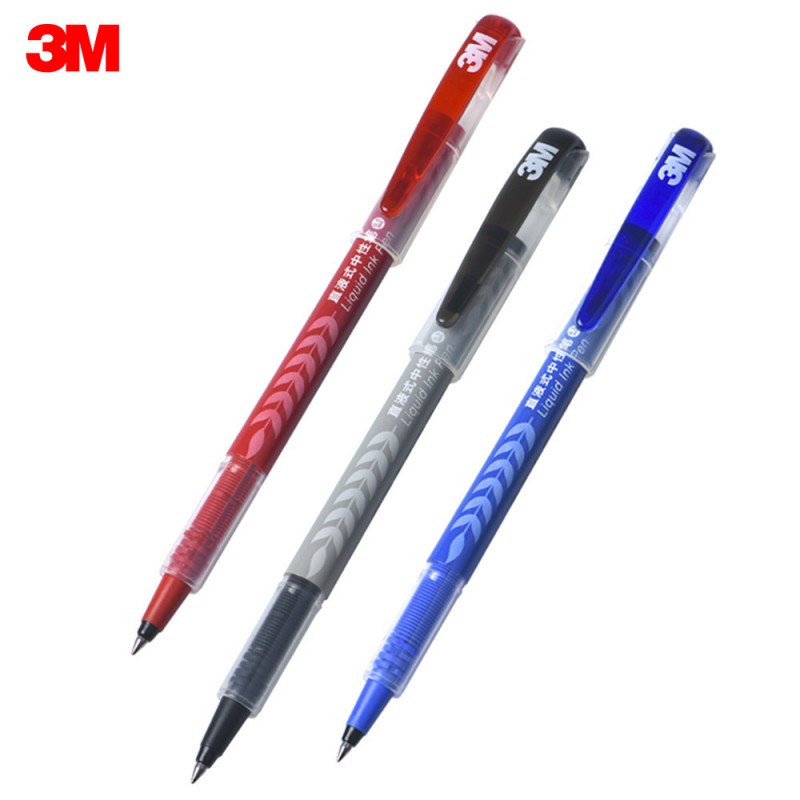 3M直液式中性笔黑蓝红走珠笔直液笔0.5mm子弹头办公学生速干水笔