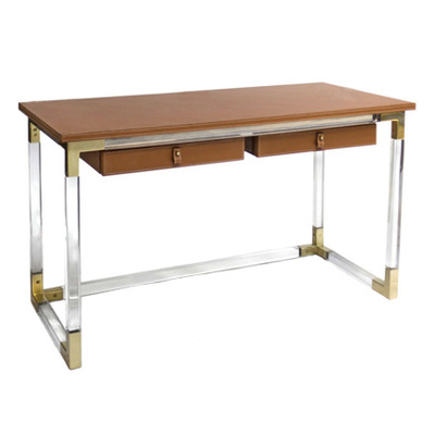 亚克力书桌 简约现代PU不锈钢高级有机玻璃书桌 样板房书桌定制