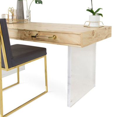现代简约亚克力树瘤木皮家用书桌 时尚个性带抽办公桌定制