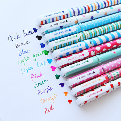 创意碎花水彩笔定制 彩色中性笔黑色水性笔10色套装水笔批发