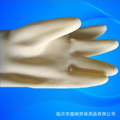 批发 加长耐酸碱手套 牛筋工业乳胶手套 劳保米白工业橡胶手套