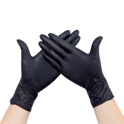 【超护现货】加厚耐磨一次性黑色丁腈手套 防酸碱染发纹绣手套