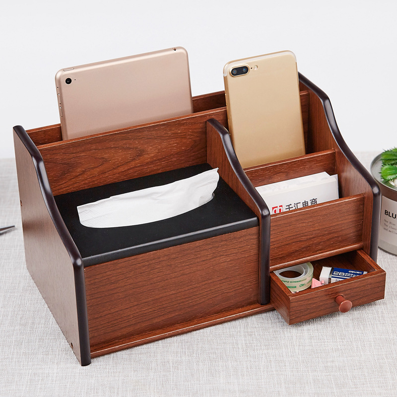 创意多功能木质抽纸盒办公客厅桌面纸巾盒订制LOGO印字木制收纳