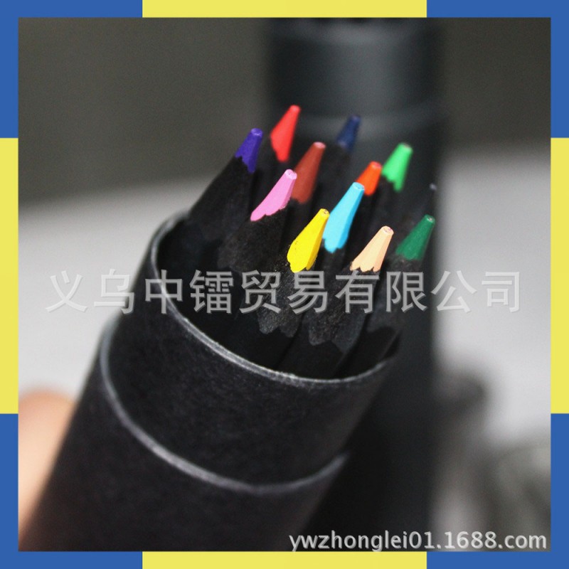 厂家生产黑木彩色铅笔 12色纸筒装彩色铅笔套装 支持定制logo