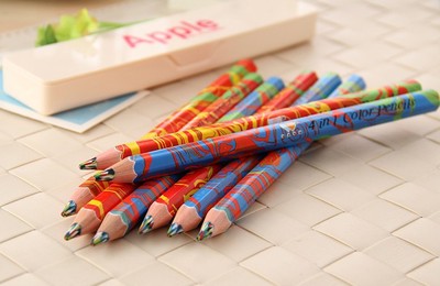 厂家直销创意彩色铅笔六角乱色芯粗杆铅笔儿童绘画笔彩虹笔批发