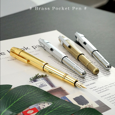 品质款全铜复古口袋短钢笔 八角形纯手工制作商务礼品可定制LOGO