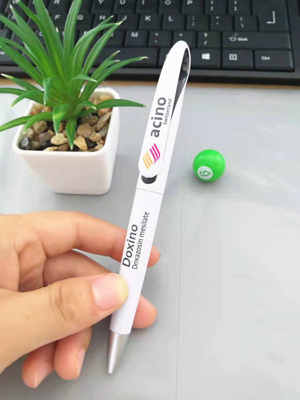白色笔杆扭动旋转出芯笔夹两次成型像舌头塑料圆珠笔定制多色LOGO