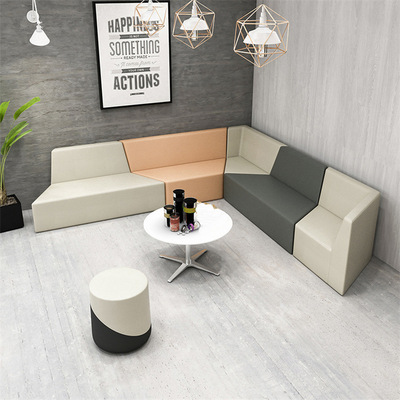 办公室简约现代商务会客接待休息区创意直角休闲沙发茶几组合套装