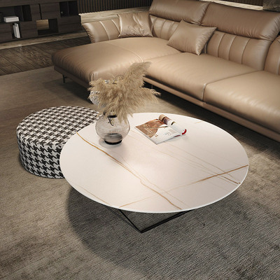 北欧极简岩板茶几轻奢创意现代简约小户型家用客厅大理石茶桌圆形