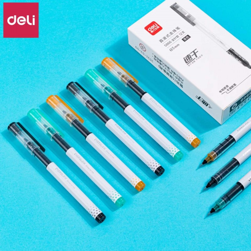 得力S866中性笔直液式走珠笔0.5mm速干全针管中性笔签字笔写字笔