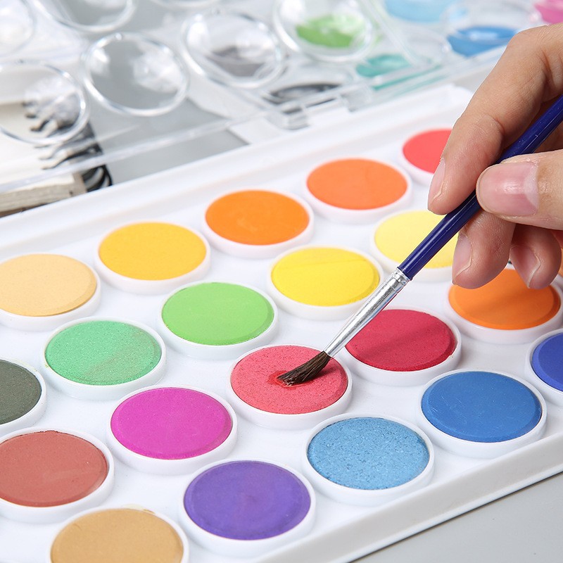 跨境48色初学入门固体水彩颜料粉饼套装美术用品绘画固体水彩颜料