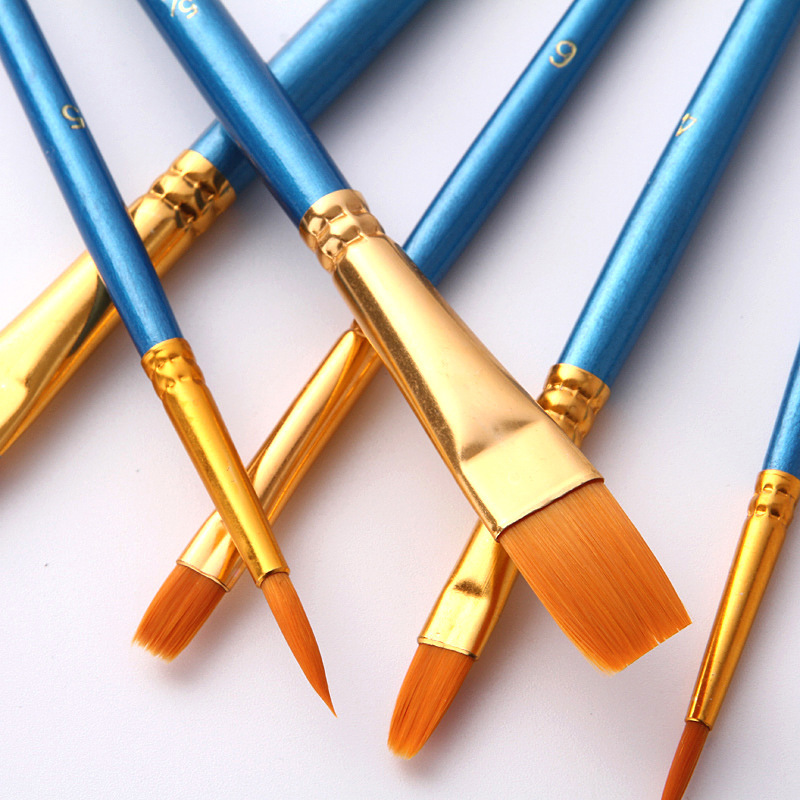 厂家批发10只珠光蓝色杆水彩画笔套装 尼龙毛画笔 油画笔套装