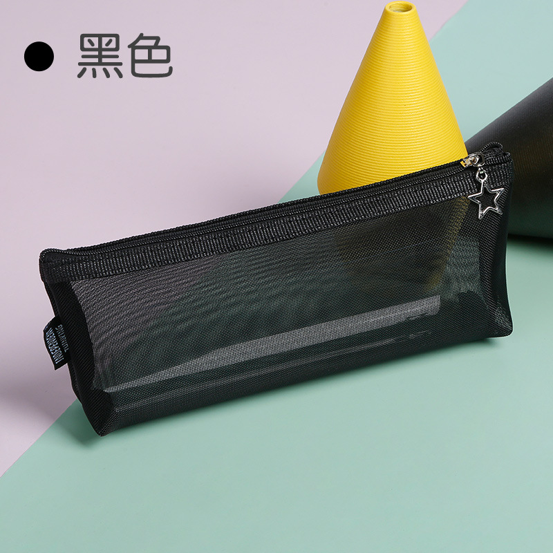 网纱三角笔袋 纯色简约大容量透明笔袋 文具袋三角收纳文具批发