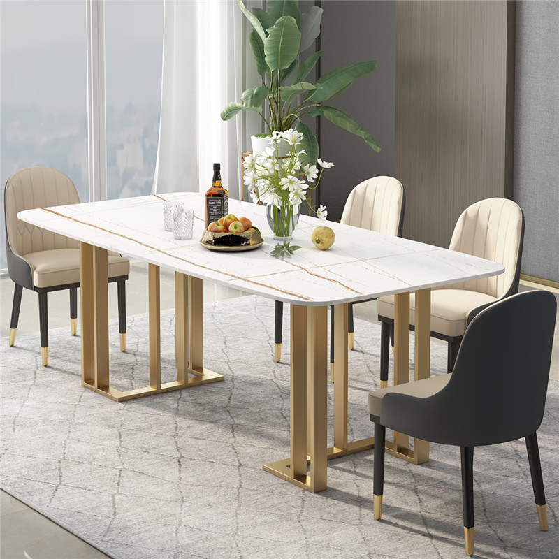 北欧岩板餐桌椅组合现代简约大理石家用小户型轻奢饭桌长方形餐桌