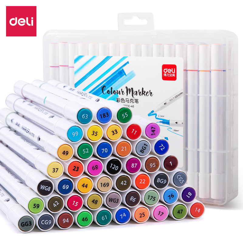 得力70700双头彩色马克笔套装小学生儿童美术涂鸦笔绘画笔水彩笔