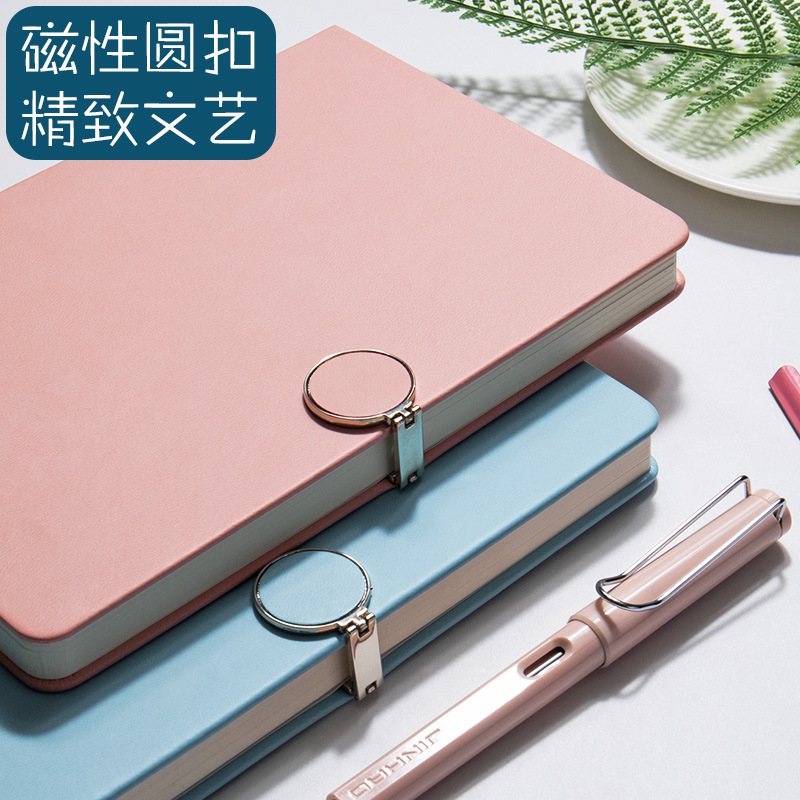 简约磁扣皮质A5笔记本子办公日记本随身带扣复古文艺手账工作本子