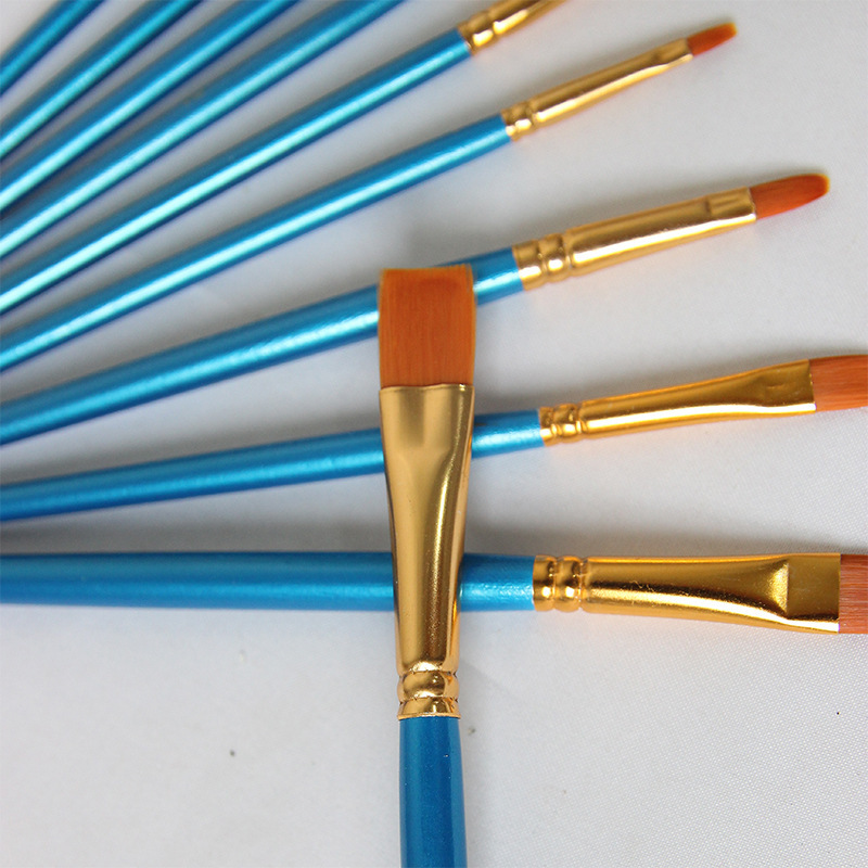 厂家批发 10支珠光蓝画笔 水彩画笔套装 尼龙毛画笔 彩绘笔涂鸦笔