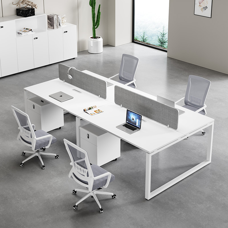 职员办公桌简约现代4/6人员工钢架白色工作位屏风办公室桌椅组合