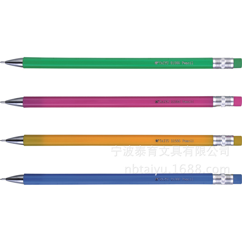 厂家批发2100 六角杆自动铅笔 仿木杆塑料铅笔 学习用笔