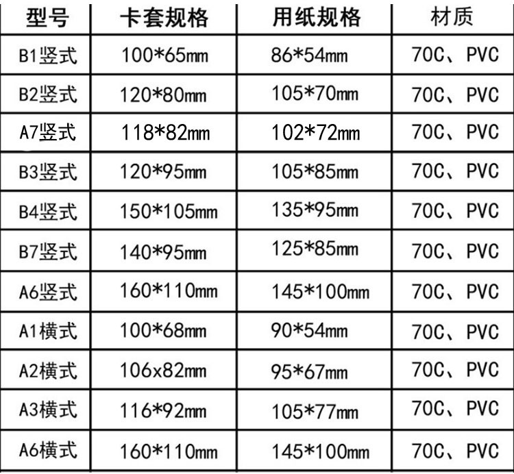 硬卡套尺码750