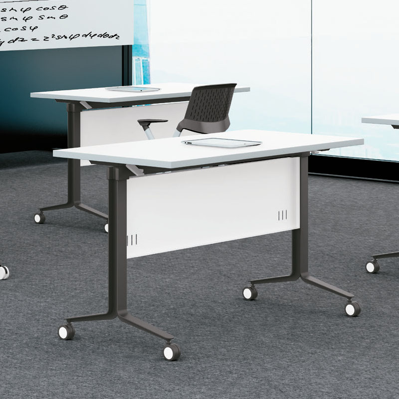 多媒体折叠组合课桌钢木培训拼接长条桌现代办公会议移动梯形桌椅