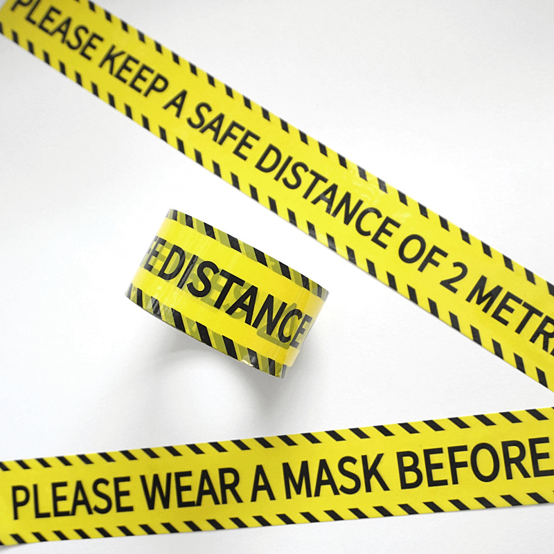 警示隔离胶带黄色胶布保持2米距离安全胶带入前戴口罩警示语胶带