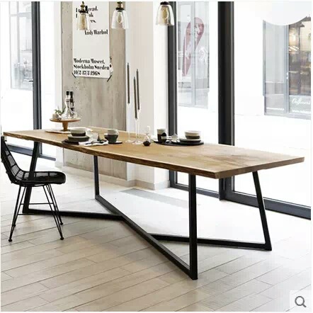 美式铁艺木质桌会议桌长桌简约现代长方形loft办公桌工业风桌椅