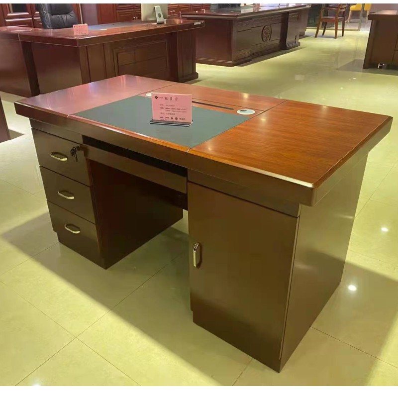 办公家具单人办公桌1.4米实木油漆带抽屉锁财务桌事业单位办公桌