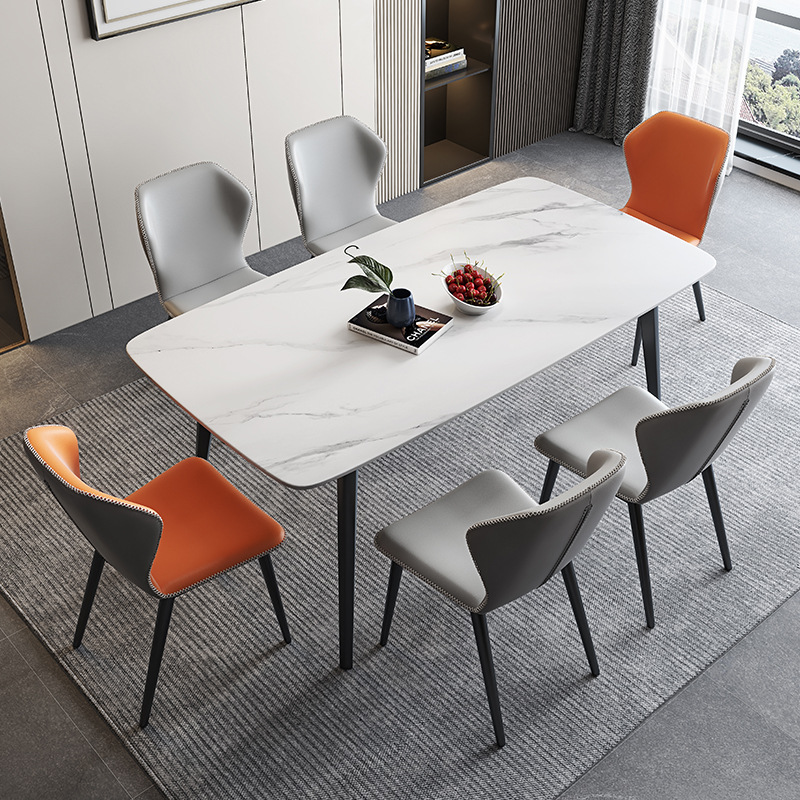 意式亮光岩板餐桌椅组合现代简约长方形家用小户型轻奢实木饭桌子