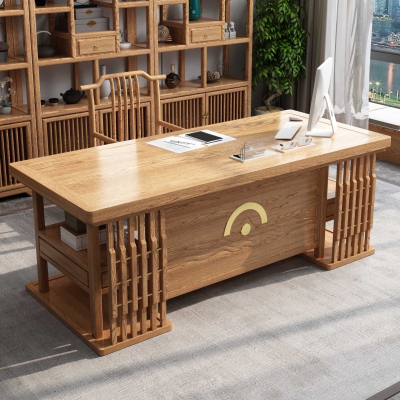 实木书桌子电脑桌家用新中式办公桌书房写字桌工作台2023年新款