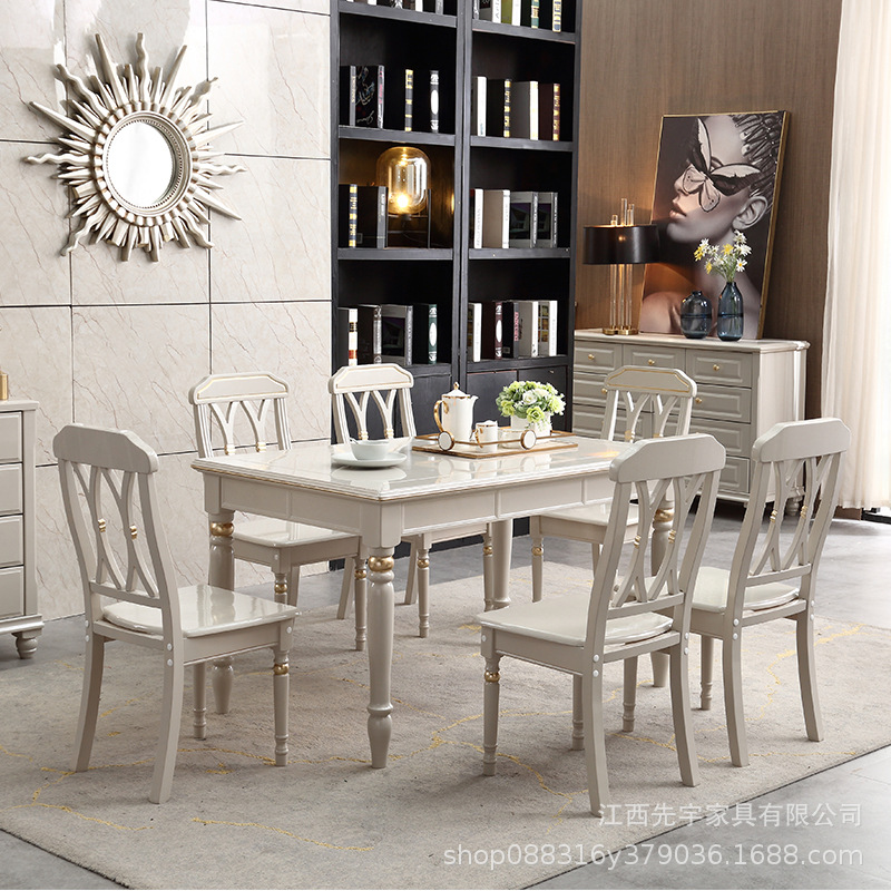 美式轻奢灰实木餐桌餐厅135m长方形家用餐桌椅组合大小户型饭桌