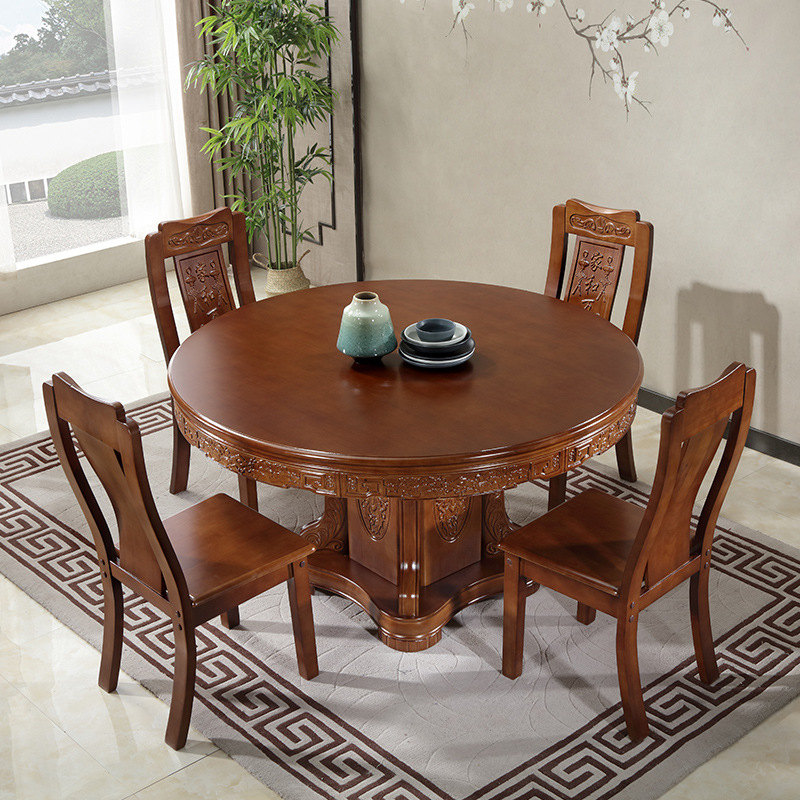 实木圆形餐桌椅组合橡木圆桌带转盘10人大圆桌家用现代中式吃饭桌