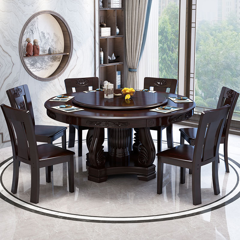 实木餐桌带转盘10人圆餐桌中式家用大圆桌吃饭桌子圆形餐桌椅组合
