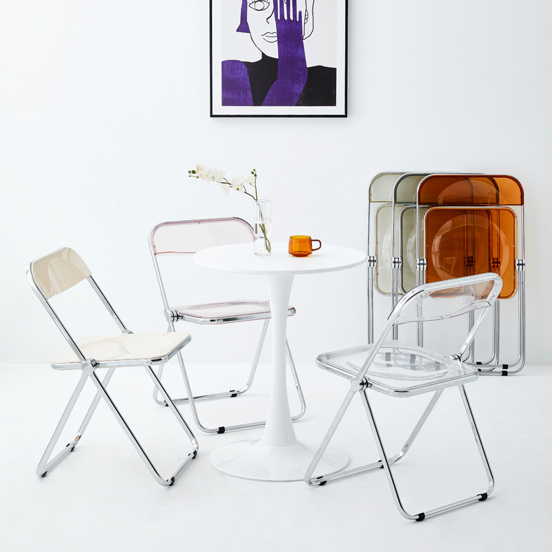 北欧ins透明靠背折叠椅现代家用亚克力餐椅网红风奶茶店洽谈椅子