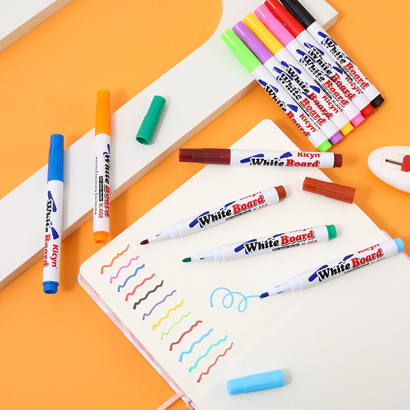 网红创意漂浮笔12色可擦可水洗白板笔学生教学办公水性记号笔批发