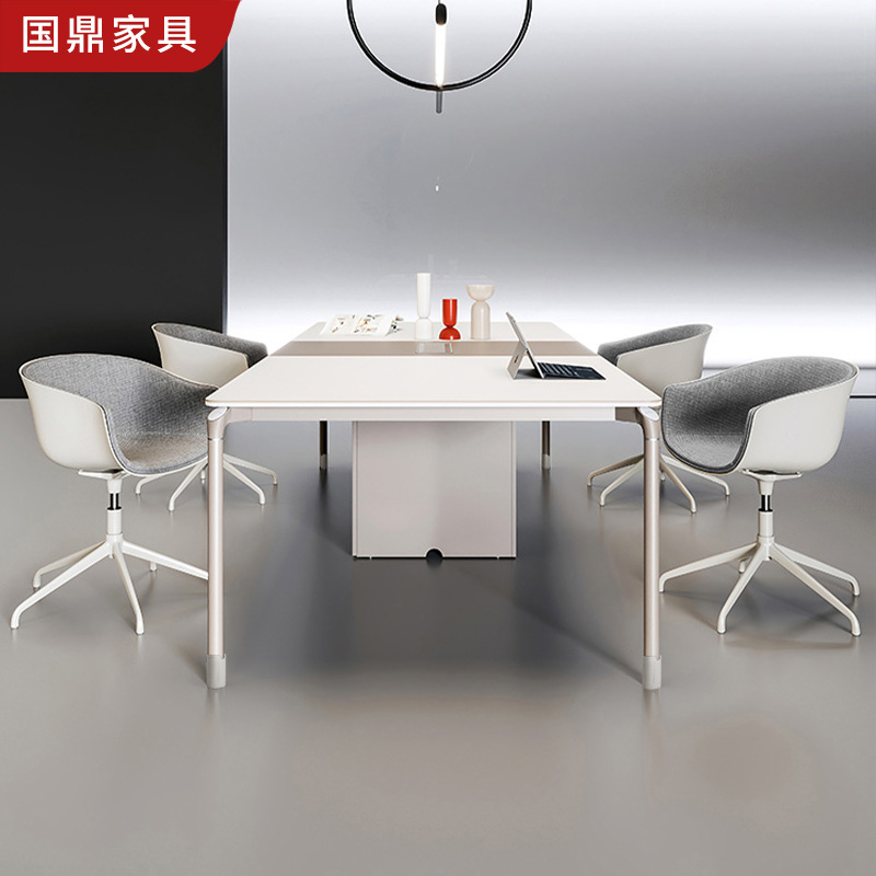 简约现代会议室桌椅组合轻奢白色六人小型开会桌培训桌会议桌长桌