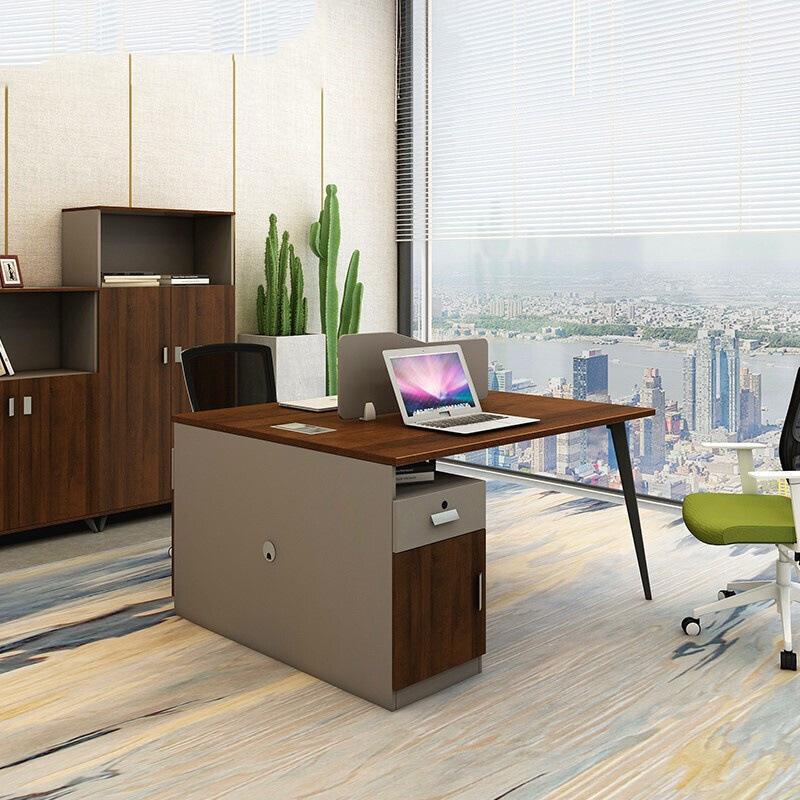 现代风简约办公室屏风工位2人职员桌1.4米约办公桌带柜子抽屉