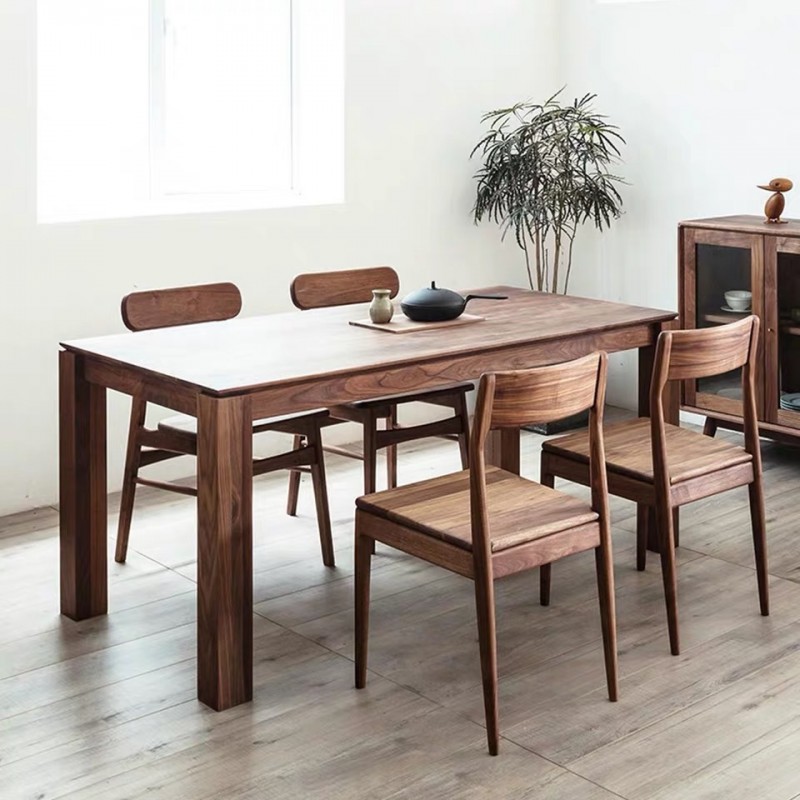 北欧实木小户型原木家用简约长方形吃饭桌北美黑胡桃木餐桌椅组合