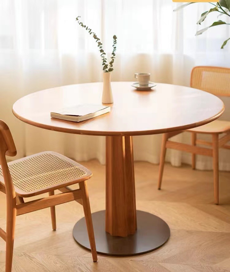 樱桃木天尺餐桌 北欧实木圆形大餐桌简约休闲饭桌餐厅木蜡油