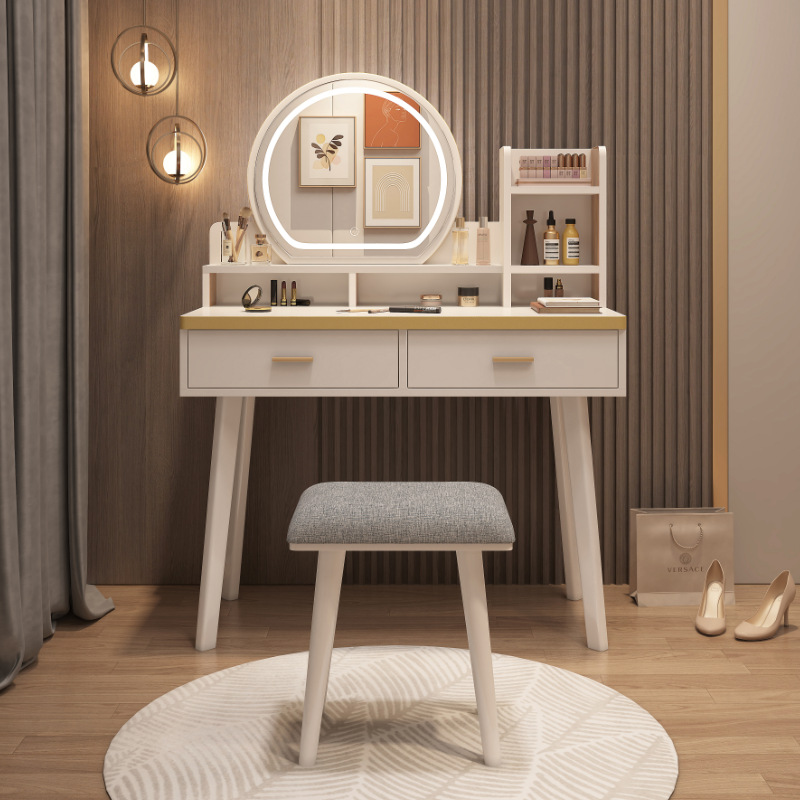 实木梳妆台卧室北欧小型化妆台收纳柜一体现代简约化妆桌带灯网红