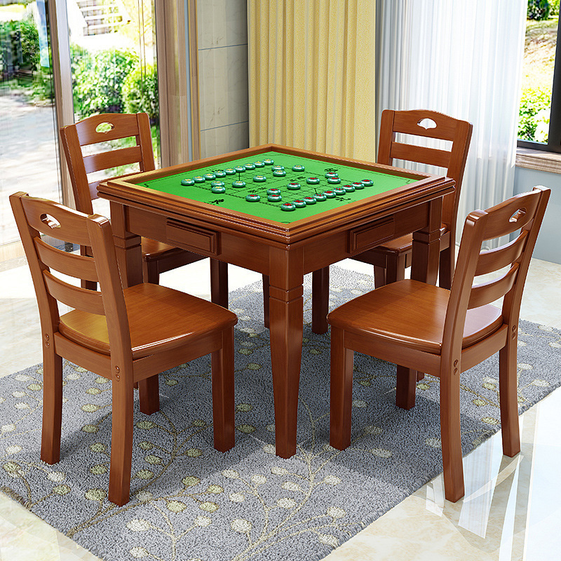 实木棋牌麻将桌餐桌两用象棋桌现代简约折叠家用简易手动桌椅组合