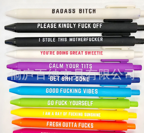 11Pcs Funny Pens 11支圆珠笔套装 签字水笔有趣的文字按动中性笔