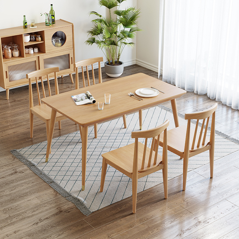 北欧全实木餐桌小户型餐桌6椅组合榉木原木色长方形桌子一件代发
